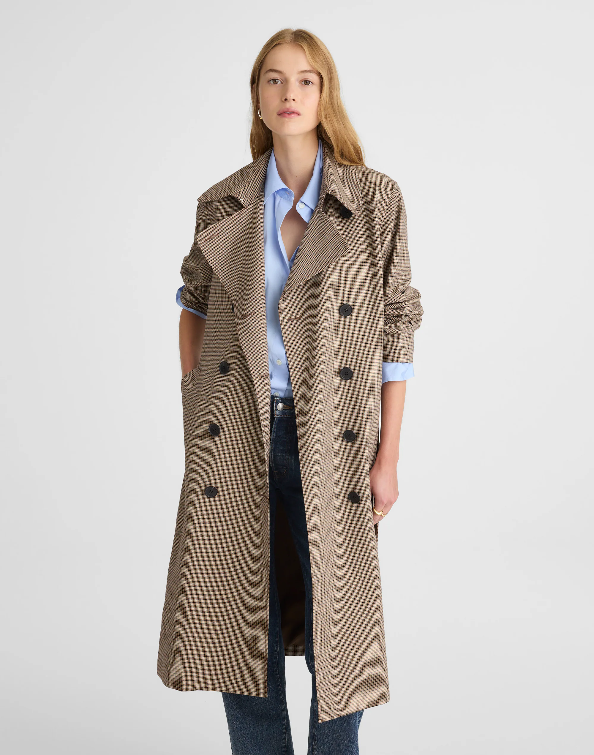 Double-Breasted Trench Coat in Plaid