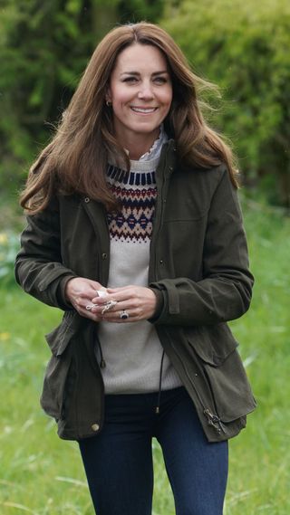 Catherine, Duchess of Cambridge during a visit to Manor Farm in Little Stainton, Durham on April 27, 2021