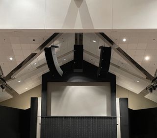 Line array speakers from Electro-Voice, Dynacord pumping up the sound in a house of worship.
