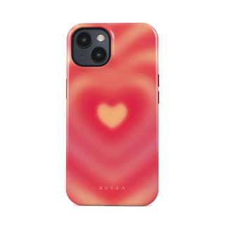 tried and tested gifts: burga phone case with a repeating heart pattern in pinks and oranges