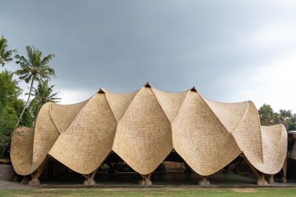 Wavy roof at Arc at Green School by Ibuku with bamboo roof