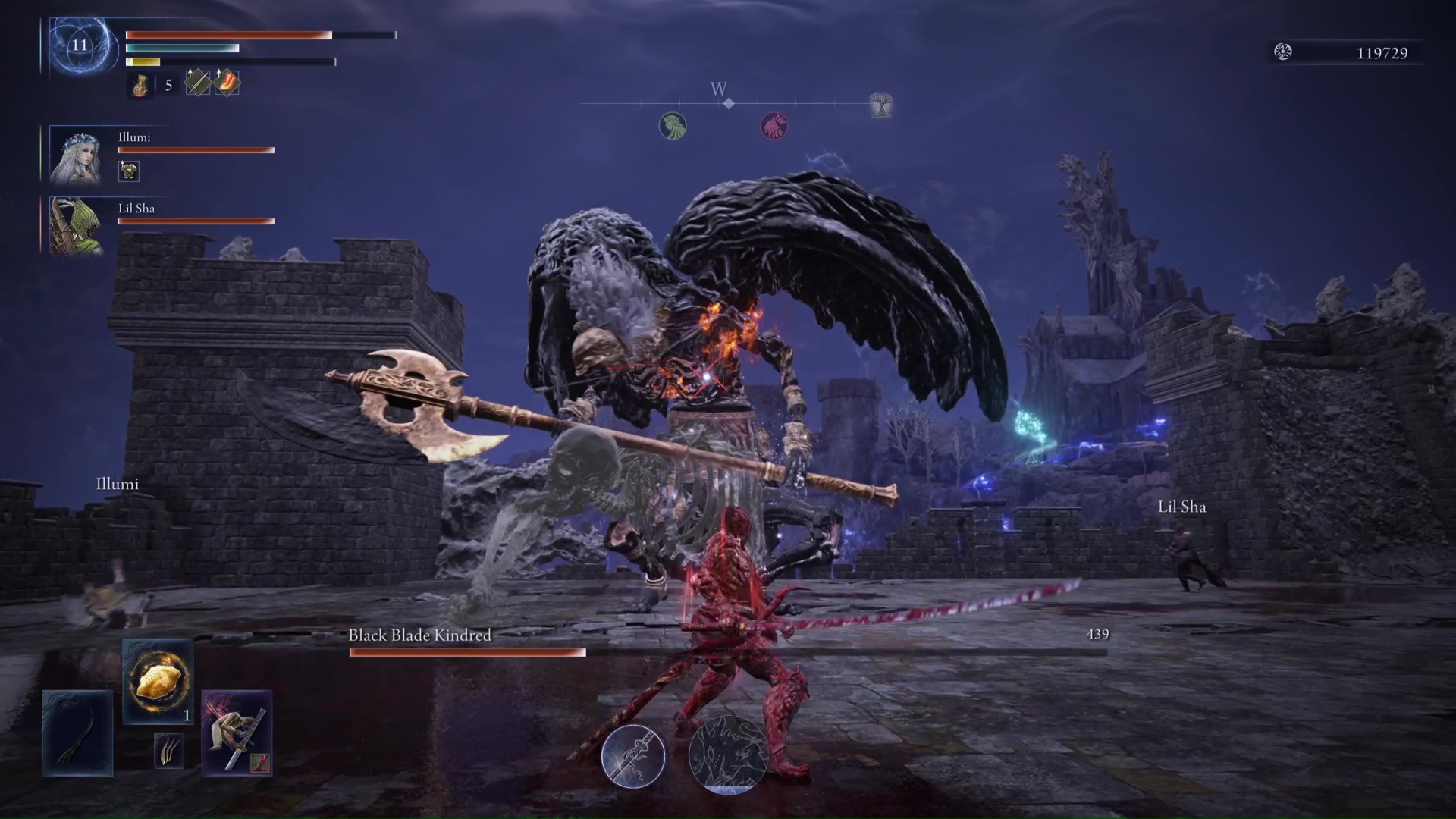 Elden Ring Nightreign Executor fighting the Black Blade Kindred
