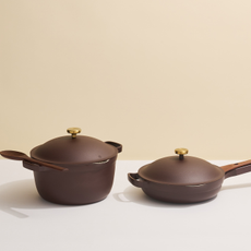 Always Pan and Perfect Pot Our Place x Bridget Romanek collection in espresso.