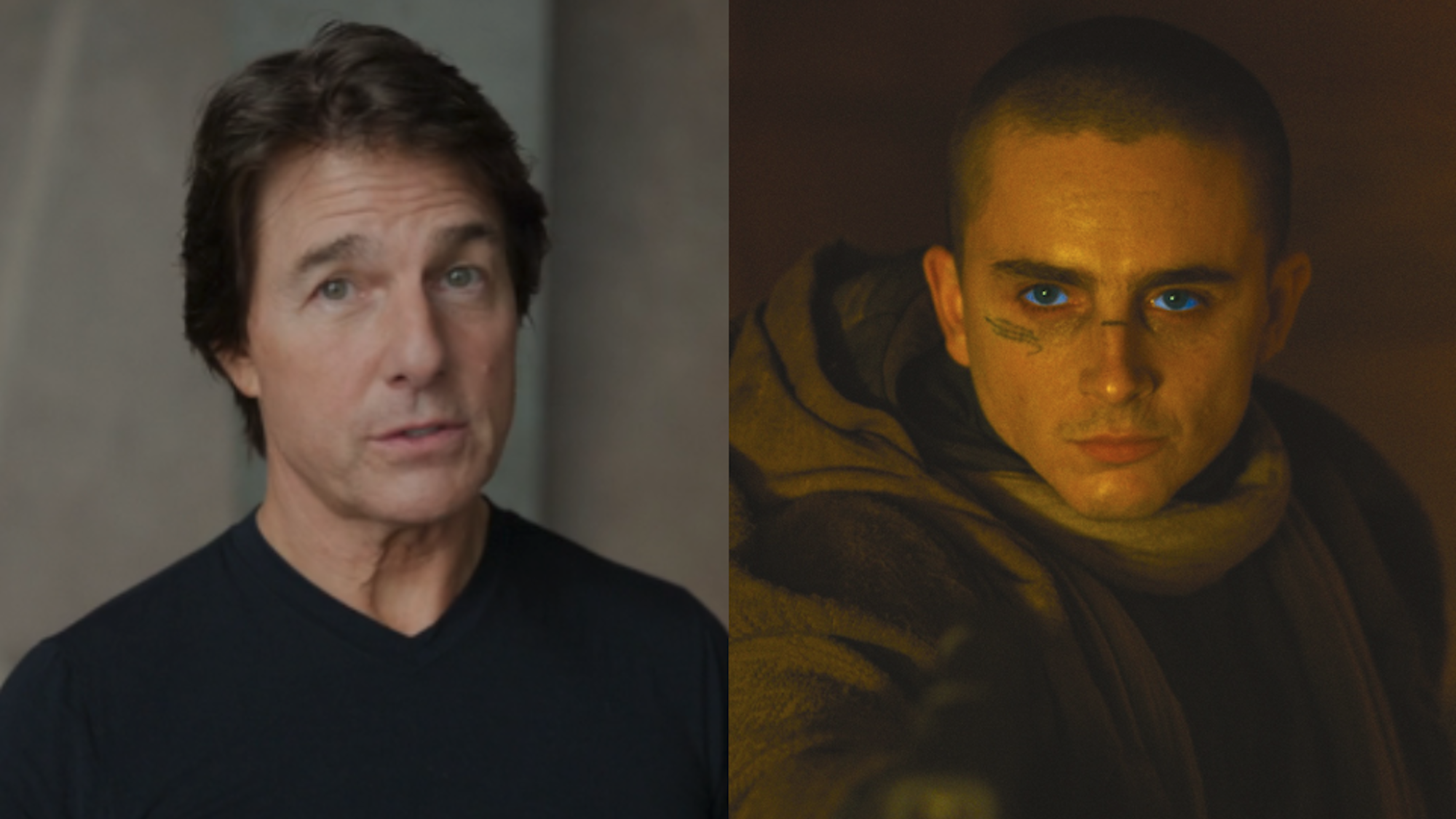 Tom Cruise at World Cup final and Timothee Chalamet as Paul Atreides in Dune: Part Three
