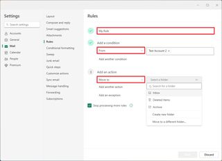 Outlook rule configuration