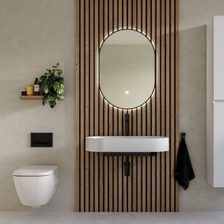 wall-hung rimless toilet in modern bathroom