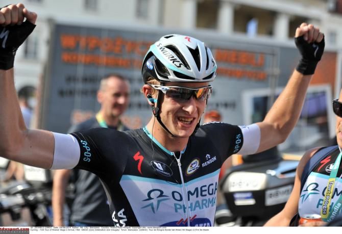 Petr Vakoč (Omega Pharma-Quick Step) celebrates his calculated win