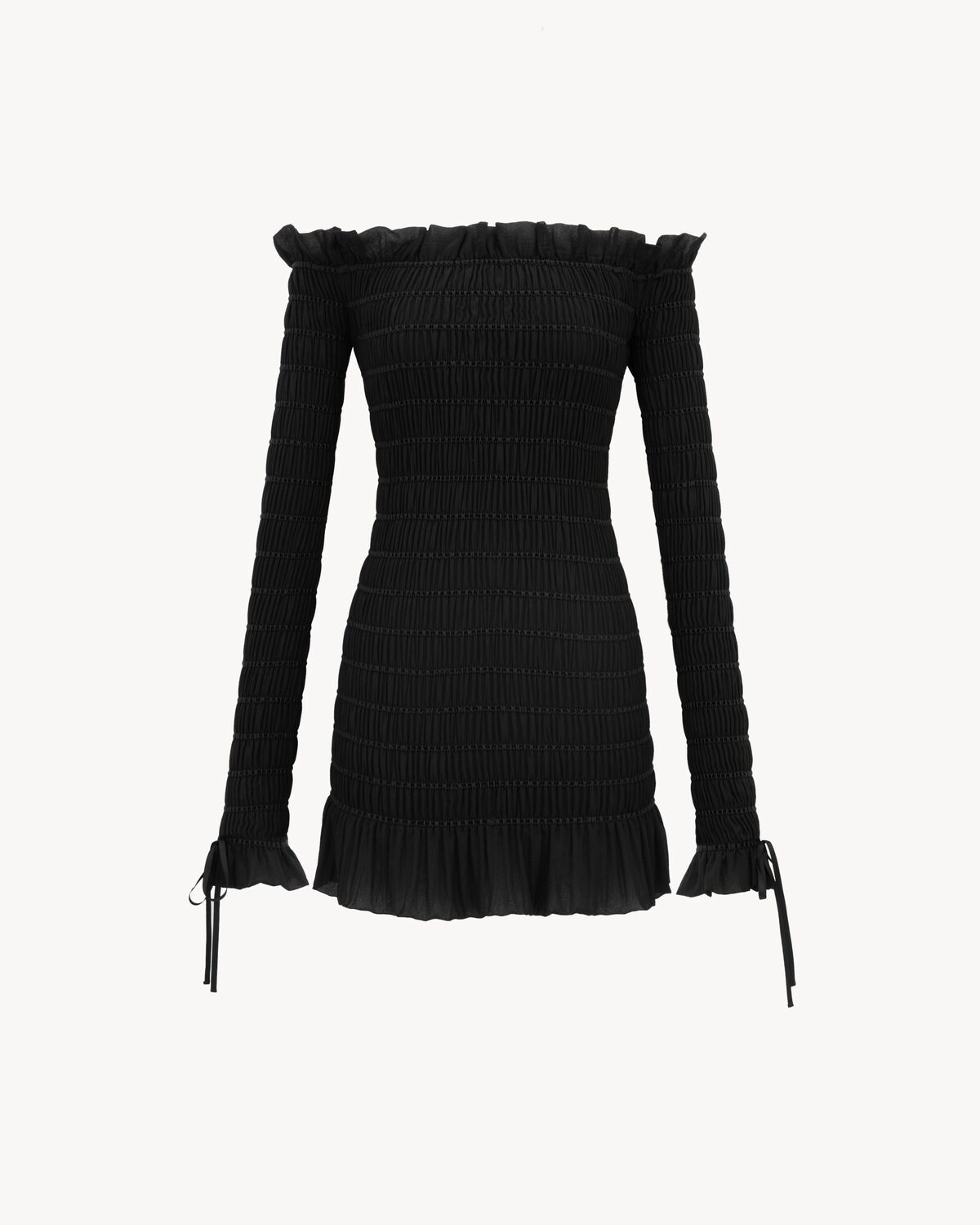 Women's Smocked Dress in Silk Georgette in Noir