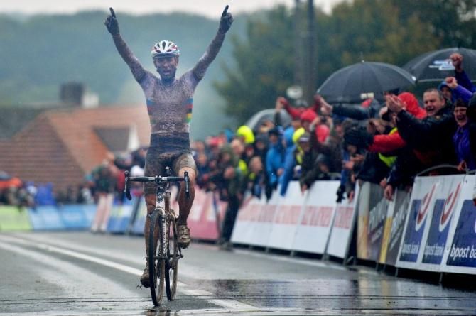 Sven Nys wins a muddy edition of the GP Mario De Clerq in October, 2013 - the opening round of the season's bport bank trofee series