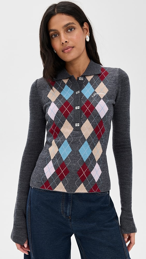 Ganni Fine Merino Jacquard Polo