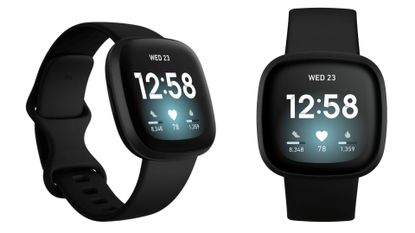 Two angles of the Fitbit Versa 3 in black