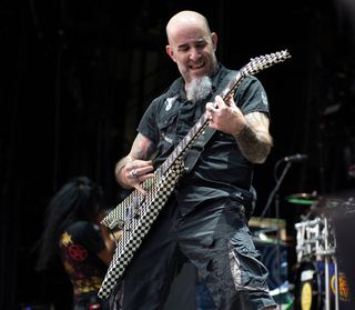 Scott Ian of Anthrax performs on stage during Bloodstock Festival 2019 at Catton Hall on August 10, 2019 in Burton Upon Trent, England.