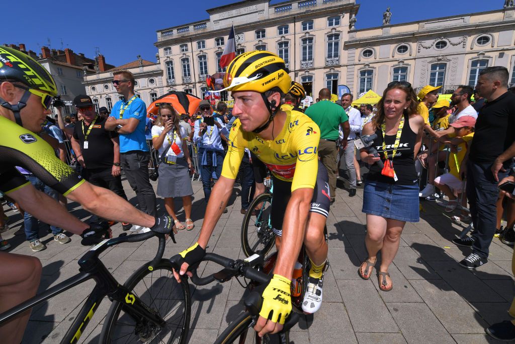 Giulio Ciccone in the yellow jersey