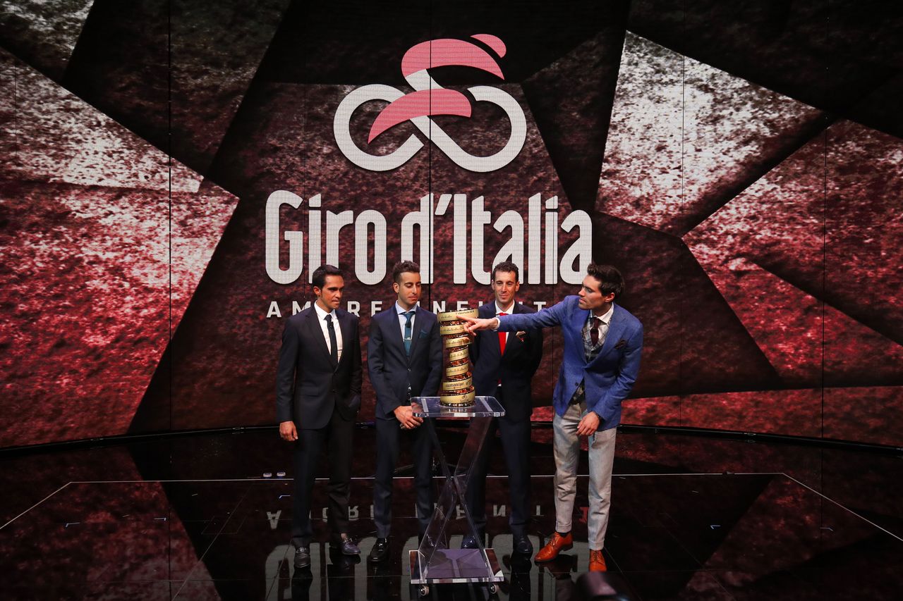 Alberto Contador joined Fabio Aru, Vincenzo Nibali and 2017 winner Tom Dumoulin at the Giro d'Italia route presentation