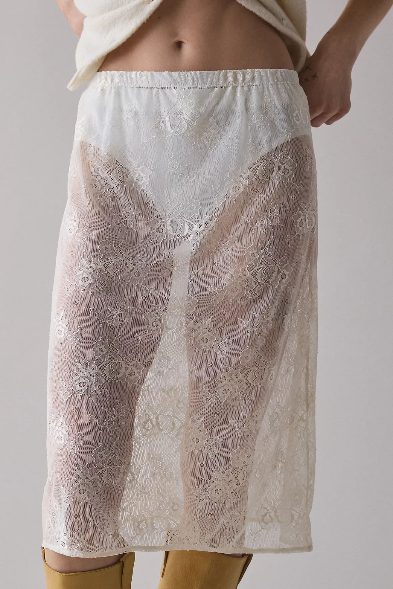 Remade by Uo Sheer Lace Midi Skirt