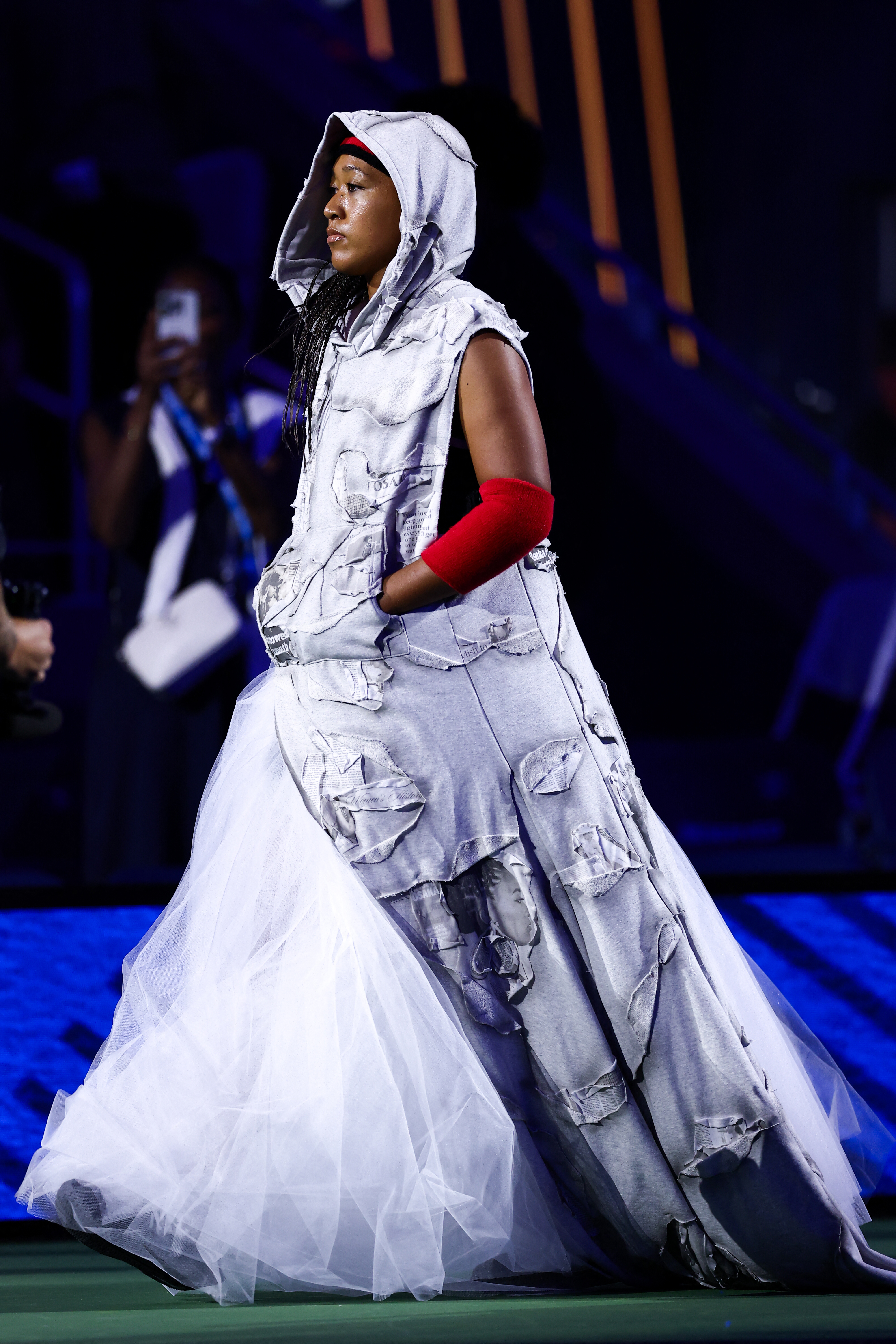 Naomi Osaka wore a hoodie with a train and a tulle skirt from Who Decides War at the 2026 US Open, styled by Law Roach