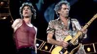 Mick Jagger and Keith Richards of the Rolling Stones onstage on the Bridges to Babylon Tour in 1997 in Chicago, Illinois