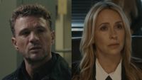 Ryan Phillippe and Jennifer Love Hewitt in 9-1-1: Nashville and 9-1-1's season premieres, edited side by side.
