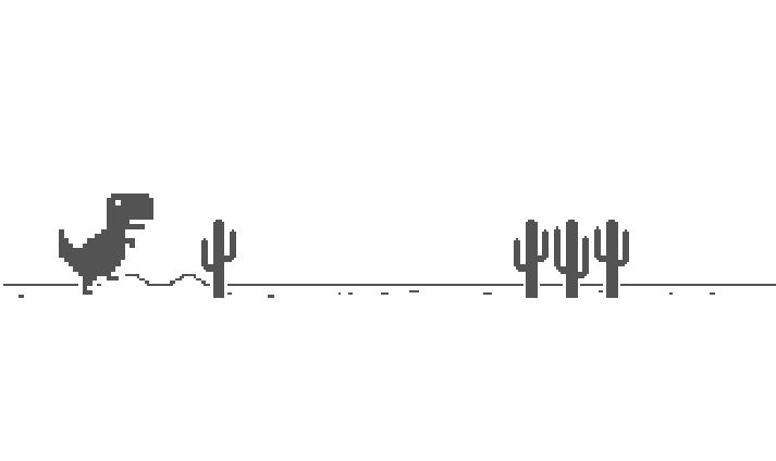 Chrome dinosaur jumping over cacti