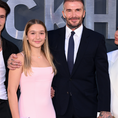 Harper Beckham and David Beckham attend the Netflix 'Beckham' UK Premiere at The Curzon Mayfair on October 03, 2023 in London, England. 