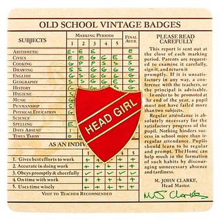 school report card with printed red badge
