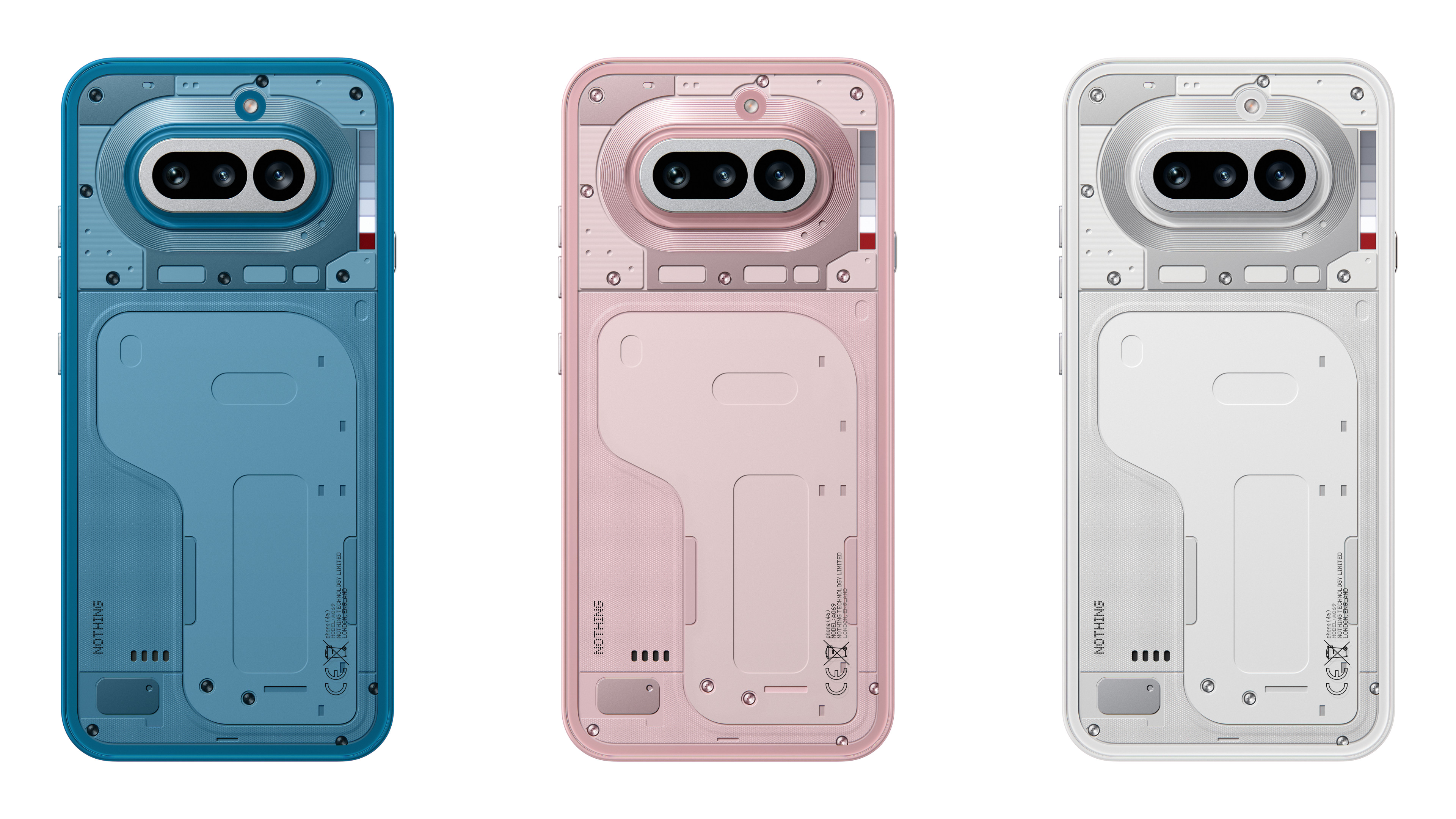 The new Nothing Phone (4a) in blue, pink and white