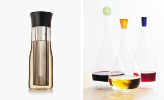 Perched’ carafes and smart coloured-glass stoppers