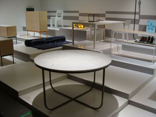 Selection of tables at the furniture fair