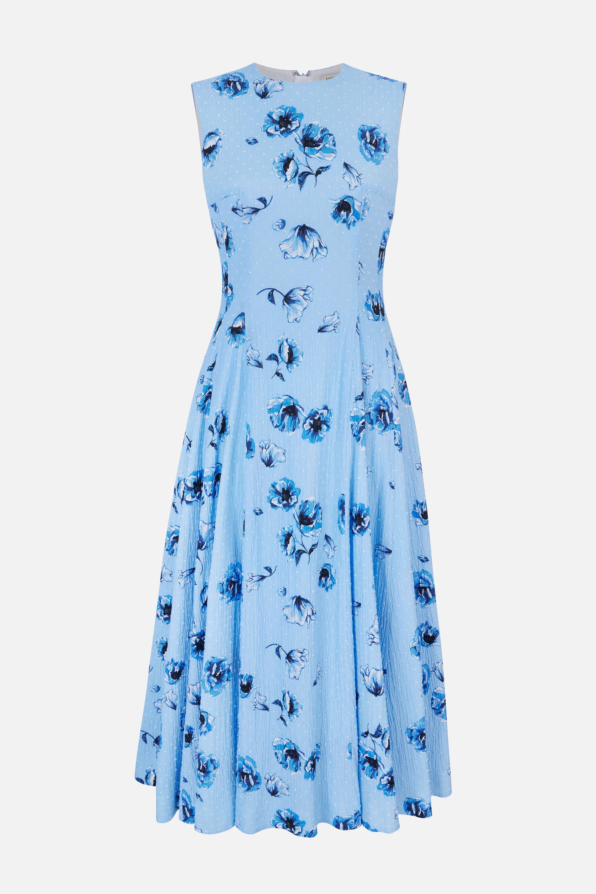 Chelsea Dress in Blue Poppies on Baby Blue Bibione Cotton