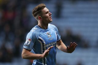 Viktor Gyokeres of Coventry City celebrates after scoring the team's first goal during the Sky Bet Championship match between Coventry City and Millwall at The Coventry Building Society Arena on February 14, 2023 in Coventry, England