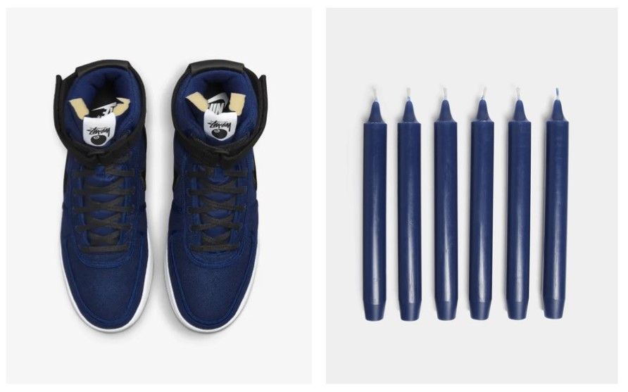 blue sneakers and calming blue candles