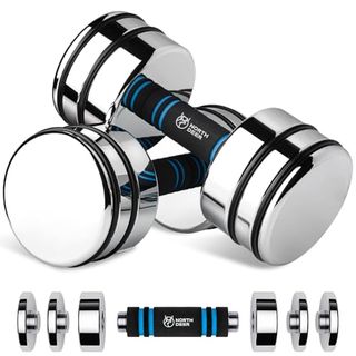 Northdeer Adjustable Dumbbells Set 10kg Pair (5kg/7kg/8kg/10kg) Ultracompact Chrome Dumbbells With Foam Handles Home Gym Workout (2×10kg)