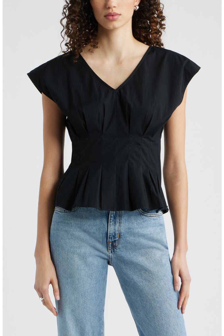 Pleated V-Neck Poplin Top