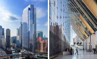 Ribbon of land at 150 N Riverside now features this striking 54-storey office tower wedged between the Chicago River to the east, rail lines to the west