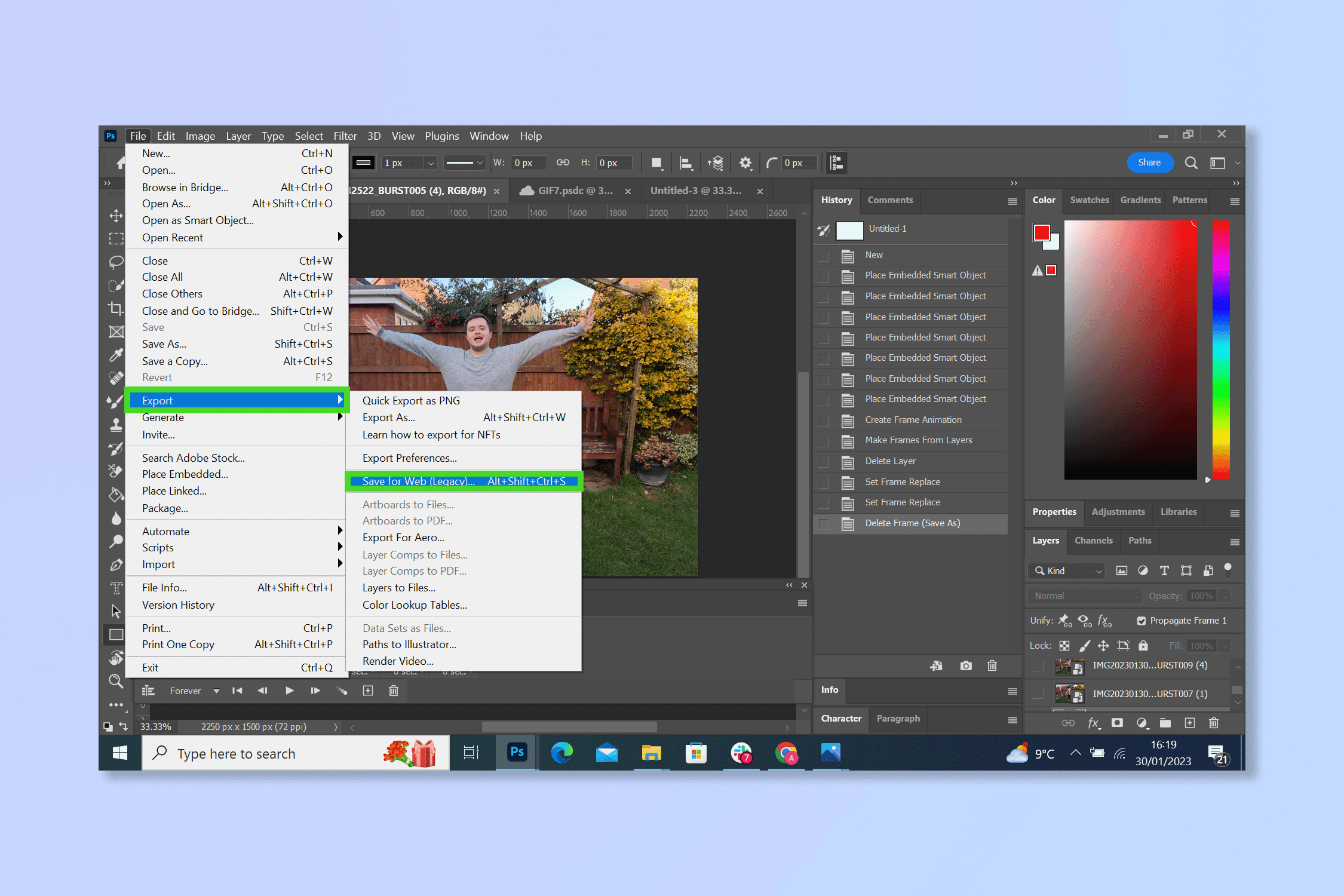 The Sixth step to creating a GIF on Photoshop