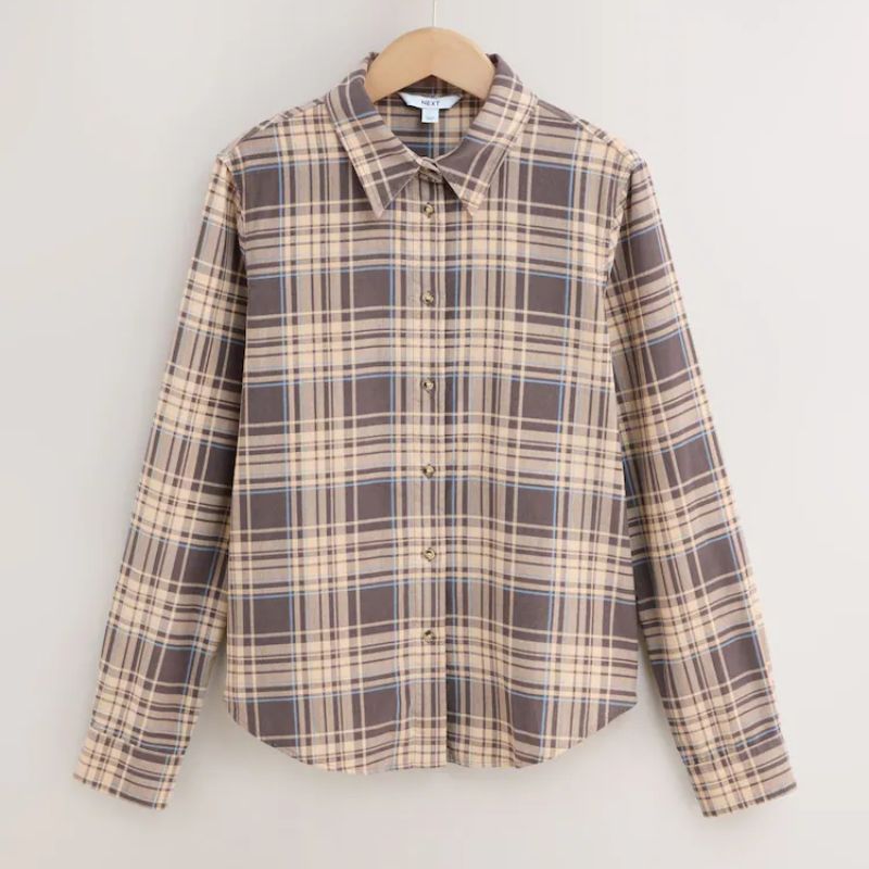 Brown/Cream Check Long Sleeve Corduroy Shirt cut out 