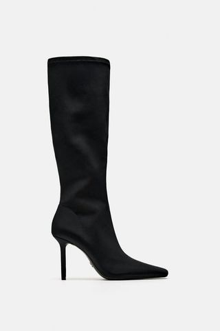 Zara black sock stiletto boots.