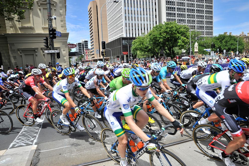 The peloton in action during stage 6 at the Tour Down Under