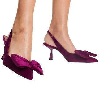purple velvet bow shoes