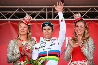 Michal Kwiatkowski (Etixx-QuickStep) waves to the crowds after winning Amstel Gold Race