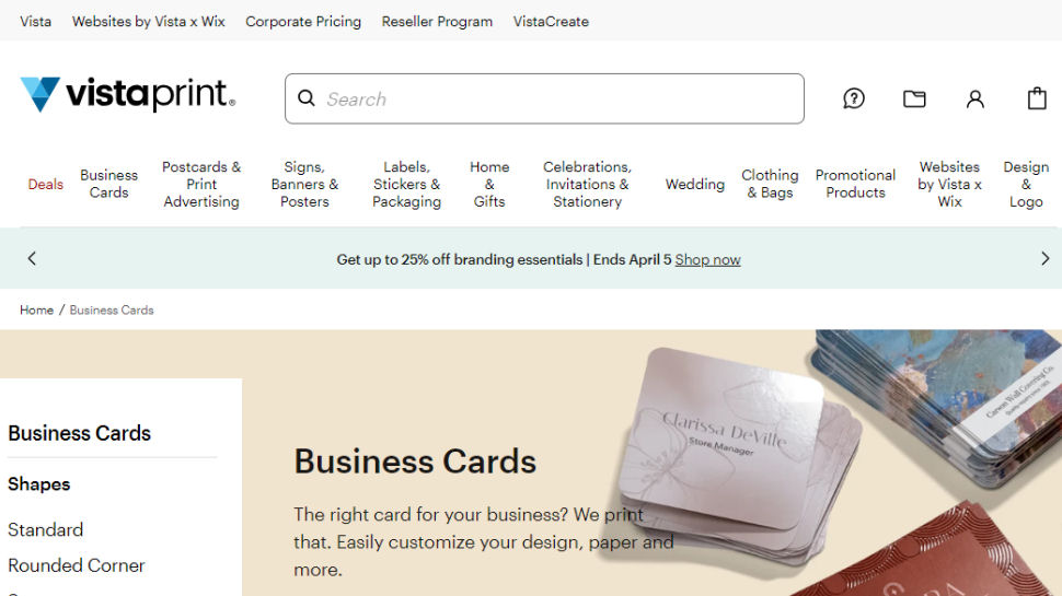 Vistaprint website screenshot.