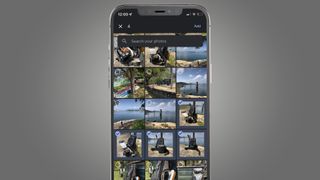 A phone screen showing a grid of photos in Google Photos
