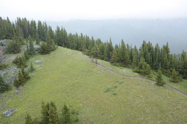 The scenery atop JumpingPound Ridge and Cox Hill was obscured by the cloud and rain.