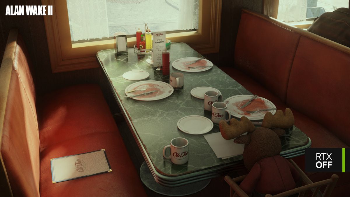 Screenshot of diner table in Alan Wake 2