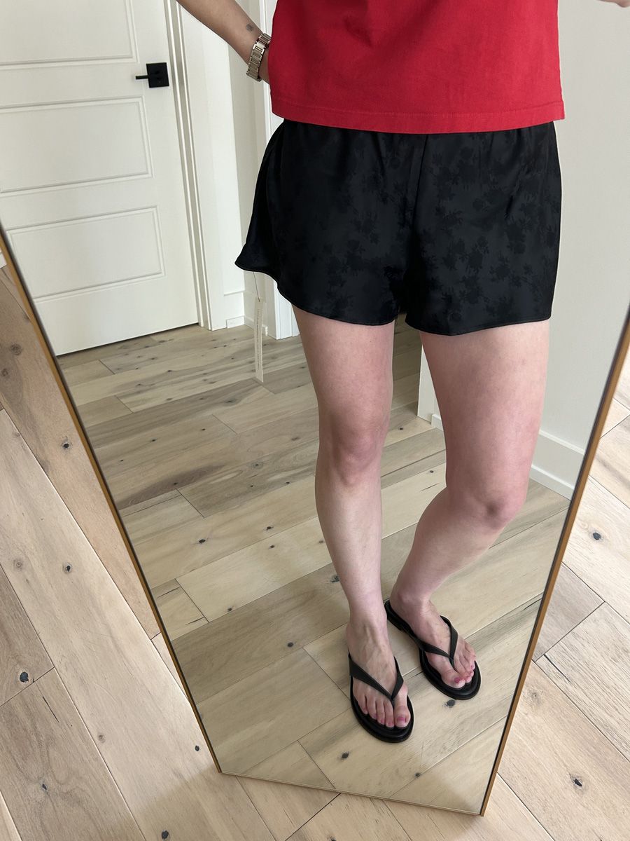 Reformation Gale shorts try-on