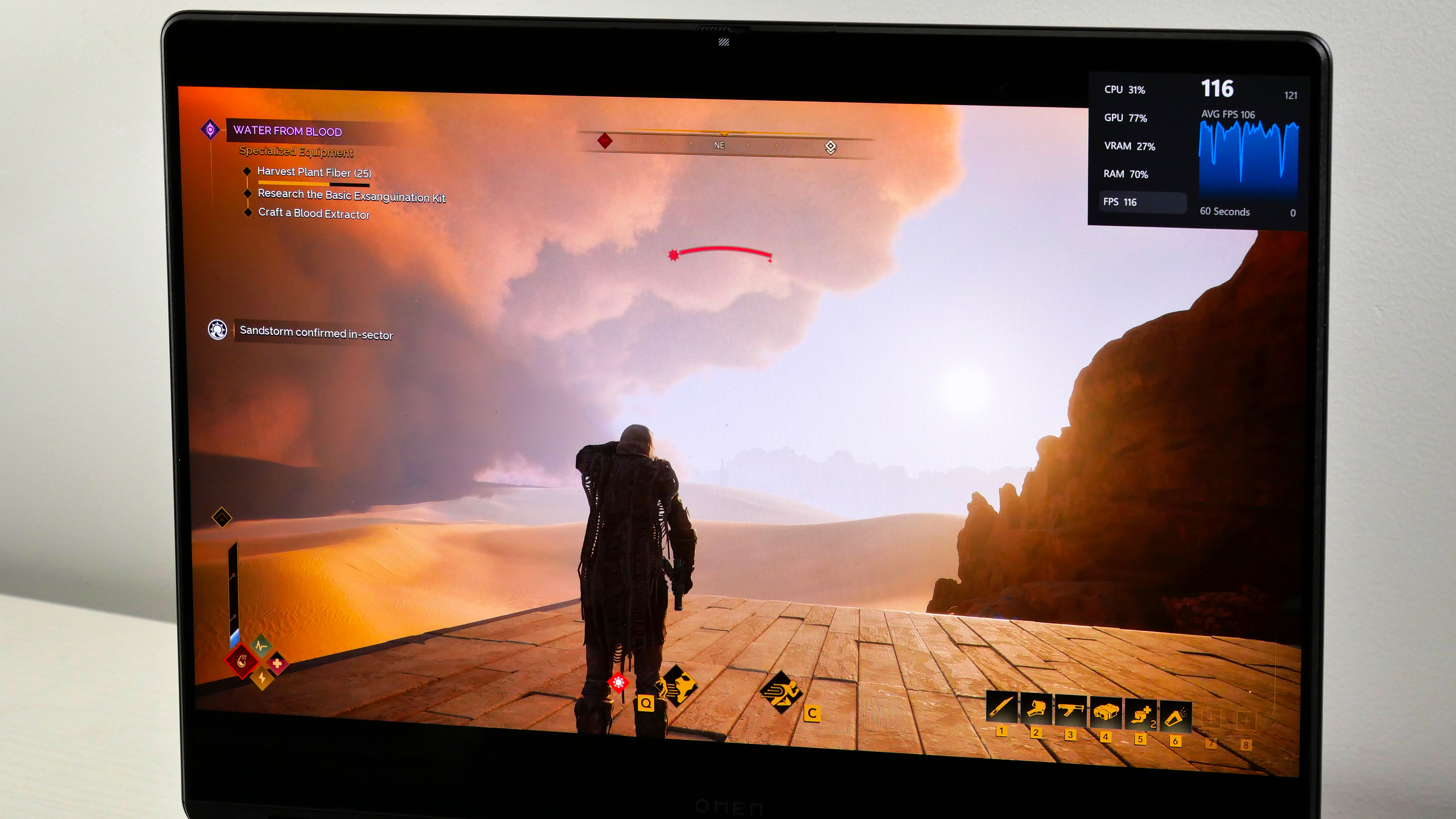 Dune Awakening gameplay on the HP Omen Max 16.