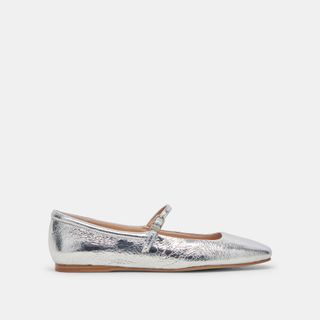 Reyes Wide Ballet Flats Silver Distressed Leather