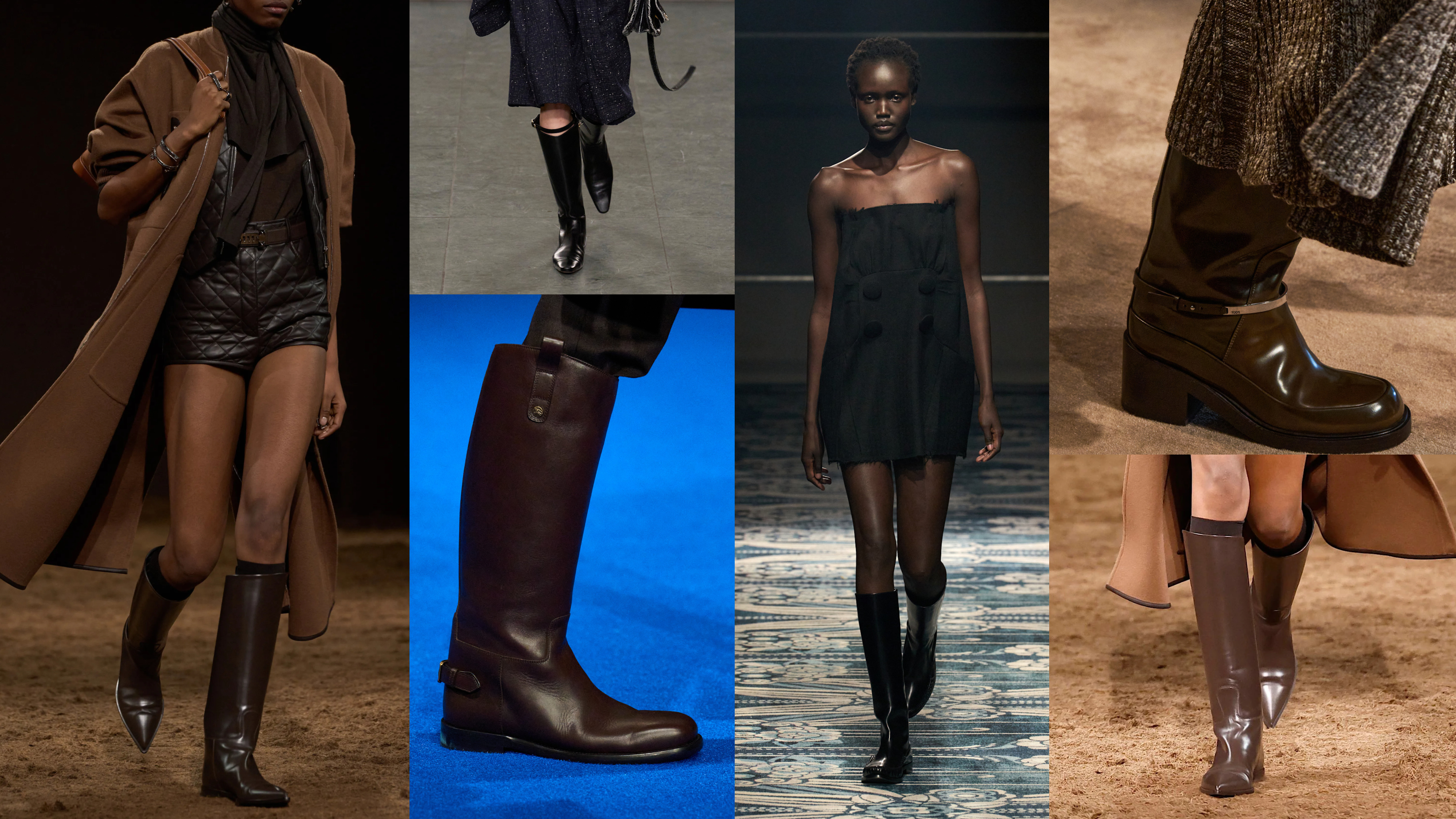 the riding boot fall 2025 trend at Herm&amp;egrave;s, Tory Burch, Burberry, Prada, and Tod&#039;s Fall 2025 runways