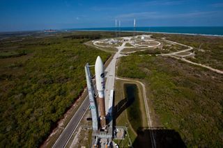 An Atlas 5 carrying Air Force's second X-37B space plane on its secretive OTV-2 mission rolls out to the seaside launch pad for launch from Space Launch Complex-41 at Cape Canaveral Air Force Station in Florida