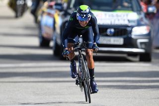Nairo Quintana crosses the finish line at the end of the 17km individual time trial, the 18th stage of the 2016 Tour de France